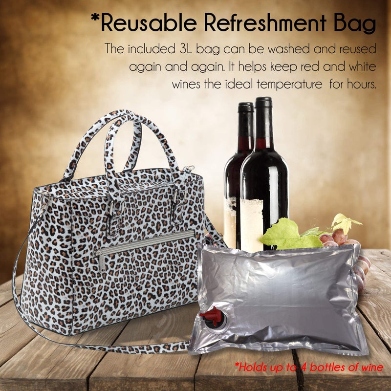 Primeware Insulated Drink Purse w/ 3L Bladder Bag | Thermal Hot and Cold Storage | Portable Drinking Dispenser for Wine, Cocktails, Beer, Alcohol | PU Leather Finish (White Cheetah) - Image 5